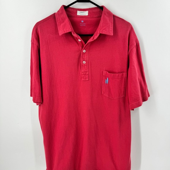 Johnnie-O Mens Red Short Sleeve Cotton Polo Shirt Surfer Logo Pocket Size L - Picture 4 of 9
